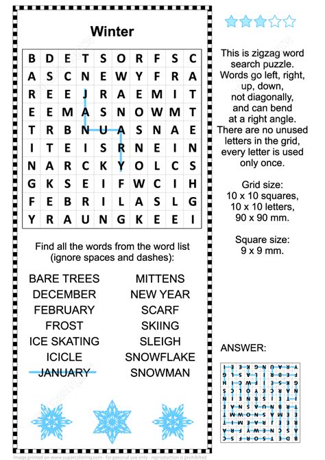 Winter Zigzag Word Search Puzzle Free Printable Puzzle Games
