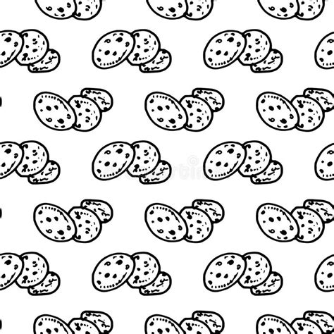 Seamless Pattern Hand Drawn Biscuit Doodle Sketch Style Icon Stock
