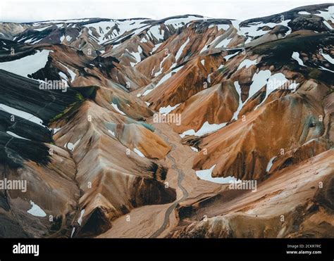 Landmannalaugar Rainbow Mountains From The Birds Eye View Drone