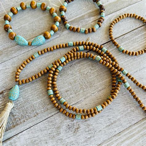 Boho Beaded Necklace Multicolored Wood Bead Tassel Necklace Etsy Uk