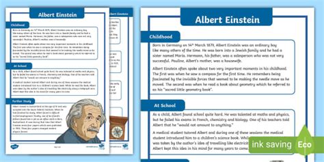 Albert Einstein Fact File Year Science Twinkl