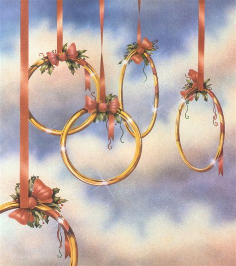 The Twelve Days Of Christmas ~ 5 Golden Rings Hanging From Red Ribbon