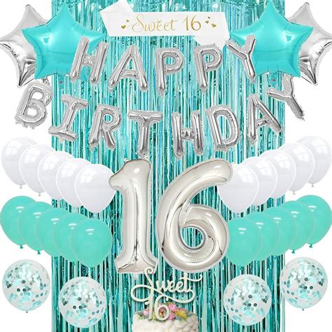 sweet 16 birthday decorations teal girls sixteen birthday supplies turquoise with 16th cake