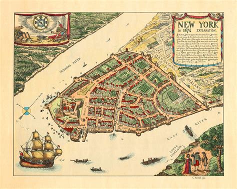 New York In 1674 Lower Manhattan Vintage Map