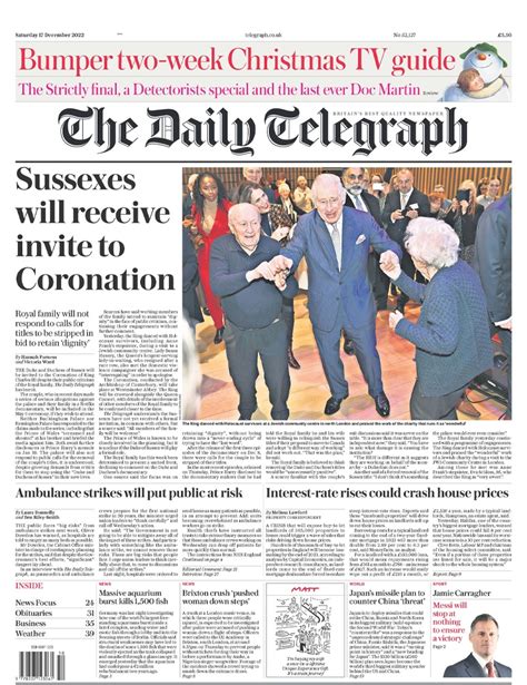 Daily Telegraph Front Page 17th Of December 2022 Tomorrows Papers Today