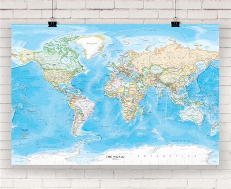 Standard Blue Ocean World Political Wall Map Large World Etsy