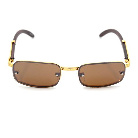 Mens Exposed Lens Narrow Rectangular Hustler Og Sunglasses Gold Solid Brown