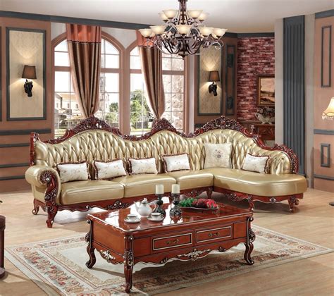 European Leather Sofa Set Living Room Sofa China Wooden Frame L Shape