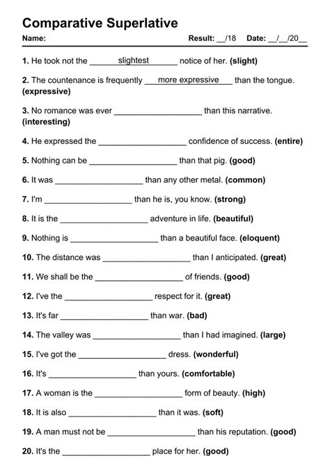 101 printable comparative superlative pdf worksheets with answers grammarism