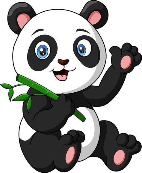 Cute Little Panda Cartoon Waving Hand 20767155 Vector Art At Vecteezy