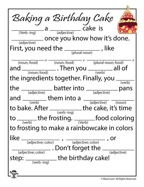 My day as an author mad lib; Birthday Cake Mad Libs Printable | Woo! Jr. Kids Activities #activities #birthday #Cake #Kids # ...