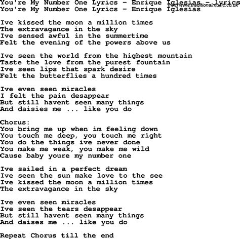 Love Song Lyrics Foryoure My Number One Lyrics Enrique Iglesias