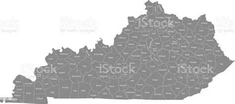 Kentucky County Map Vector Outline Illustration In Gray Background