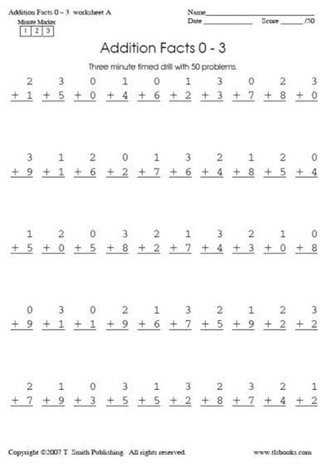 Join the dots worksheets for class 1. Three Minute Timed Math Drill Sheets: Adding 0-3 with sums ...