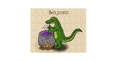 Funny Green Alligator Cooking Cartoon Jigsaw Puzzle Zazzle