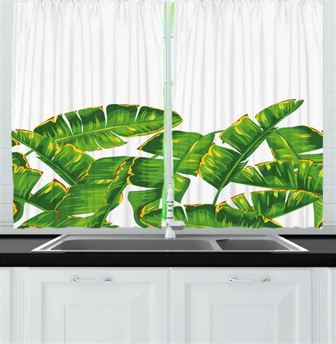 Tropical Leaf Kitchen Curtains 2 Panel Set Window Drapes 55 X 39 Ebay