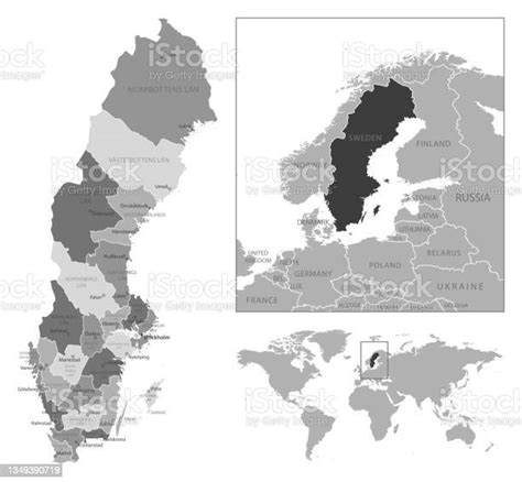 Ilustración De Suecia Mapa En Blanco Y Negro Muy Detallado Y Más