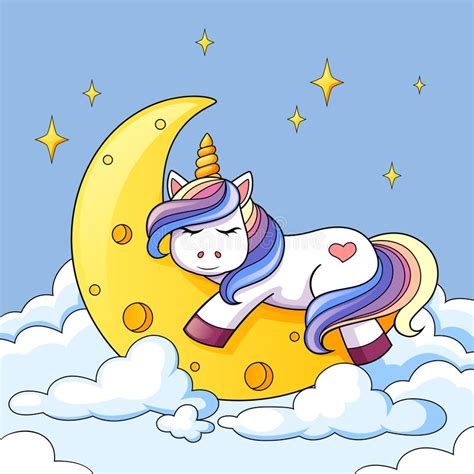Cute Sleeping Unicorn Cartoon In Pink Clouds Stock Illustration