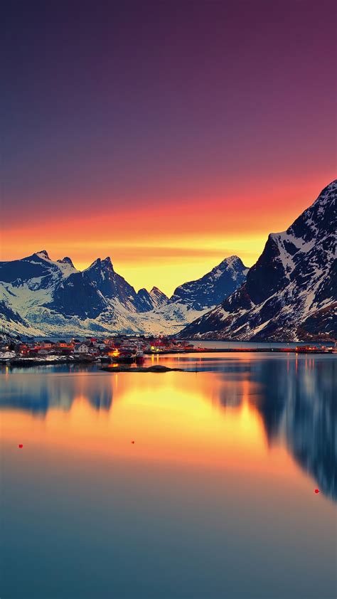 Beautiful Sunrise Mountain Sea Norway Lofoten Island Scenery 4k