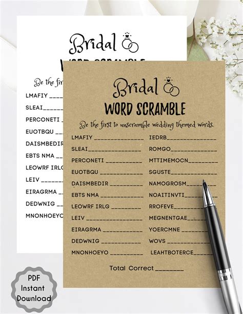 Bridal Word Scramble Game Bridal Shower Game Printable Bride And Groom