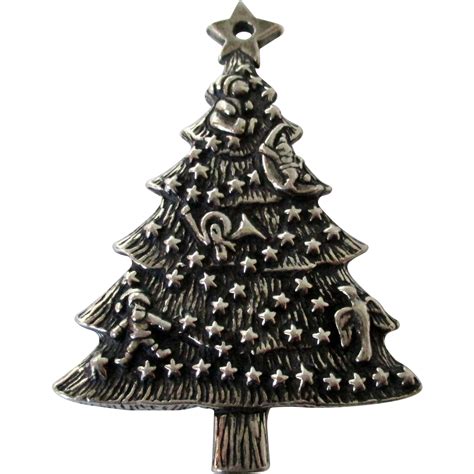 Silver Tone Christmas Tree With Stars Pendant Vintage Star Pendant
