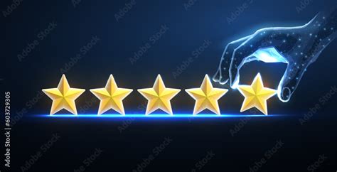 5 Stars With Digital Hand Star Rating Review Feedback Five Stars