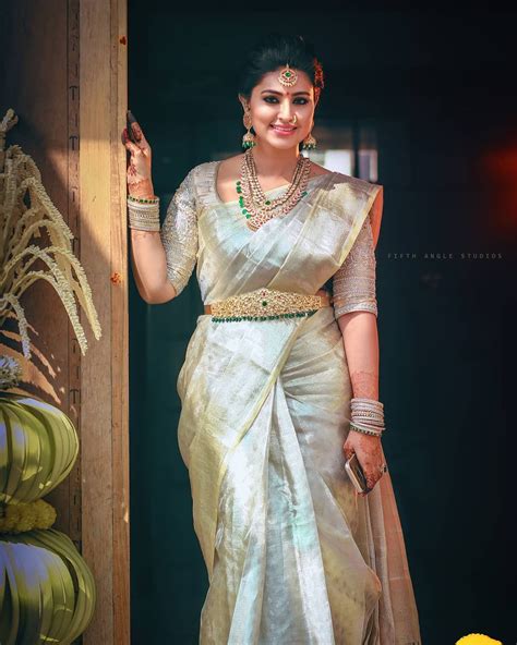 The Most Adorable Way To Wear A White Silk Saree South Indian Wedding