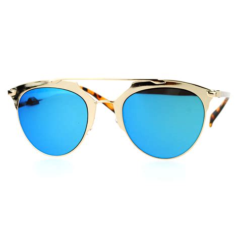 Sa106 Hipster Metal Half Horn Rim Mirrored Mirror Lens Sunglasses Gold Blue