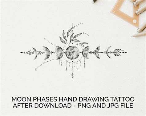 Moon Phase Cycle Small Feminine Womanhood Tattoo Design Line Drawing