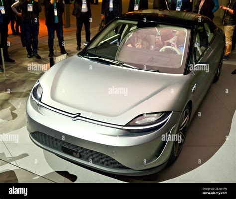 All Electric Sony Vision S Concept Electric Sedan Vehicle On Display At