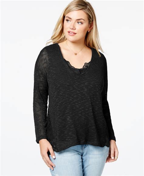 Lyst Jessica Simpson Plus Size Lace Trim Sweater In Black