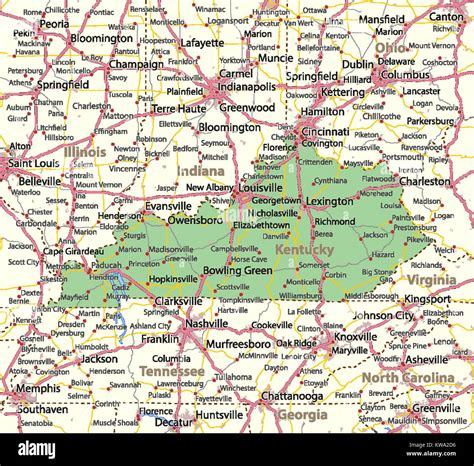 Mapa De Kentucky Muestra Las Fronteras De Los Países Las Zonas