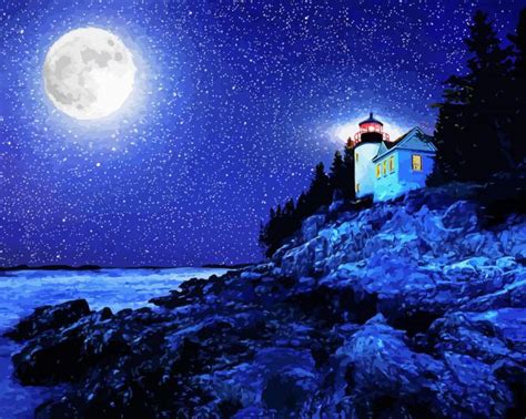 Moonlight Bass Harbor Lighthouse Paint By Number Adult Paint By