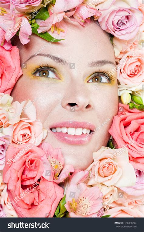 Beautiful Womans Face Surrounded By Flowers Stock Photo Shutterstock