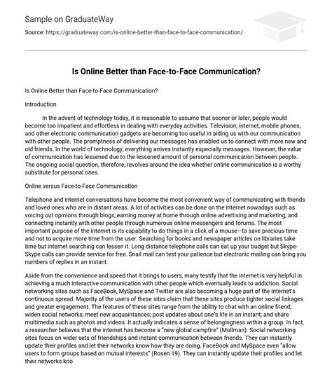 ⇉is Online Better Than Face To Face Communication Essay Example