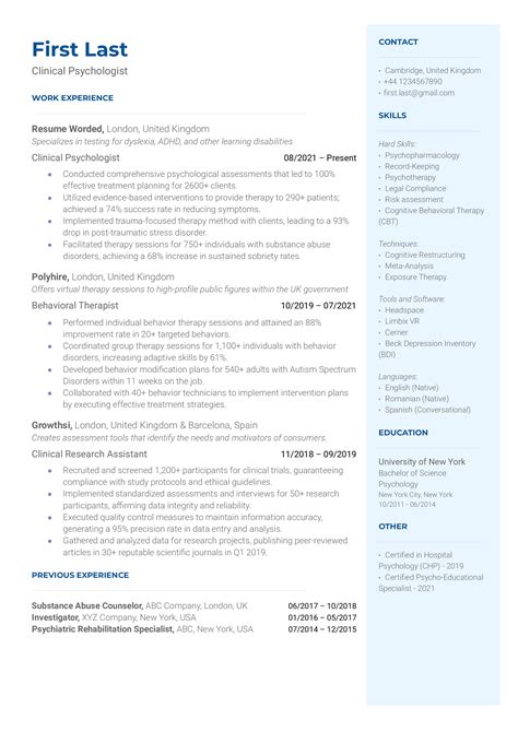 Clinical Psychologist Resume Examples For 2024 Resume - vrogue.co