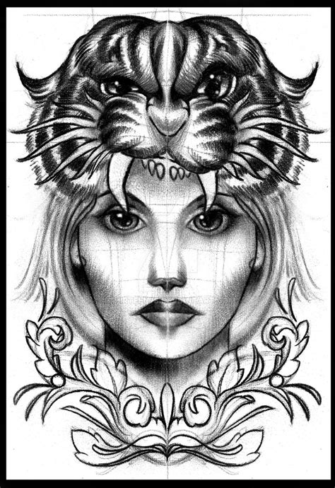 Tiger Head Girl Tattoo Design By Thirteen7s On Deviantart
