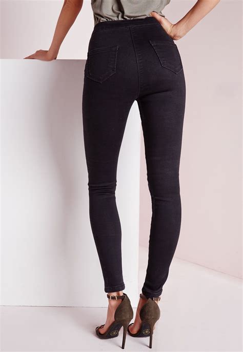 Missguided Vice High Waisted Skinny Jeans Black Black Skinny Jeans