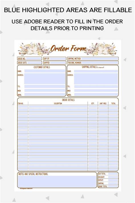 Order Form Printable For Handmade Business Client Order Form Printable