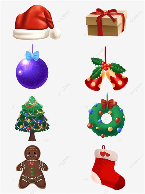 cute christmas decoration cartoon transparent material collection red yellow white png