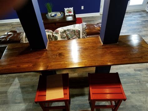 Framing the walls, ceilings and the miscelaneous nooks is the first step in a basement finish project (unless you need to add a plumbing drain or sump pump in the floor or are cutting the concrete walls to add windows or a doorway). Pine bar top | Finishing basement, Dining table, Home decor