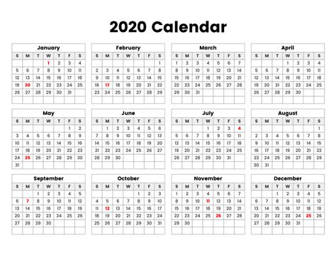 2020 Blank Calendar Template In Editable Format Pdf Word