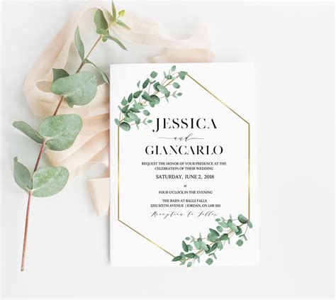These invitations may be cheap in price, but not in quality. Eucalyptus Geometric Wedding Invitation, Eucalyptus ...