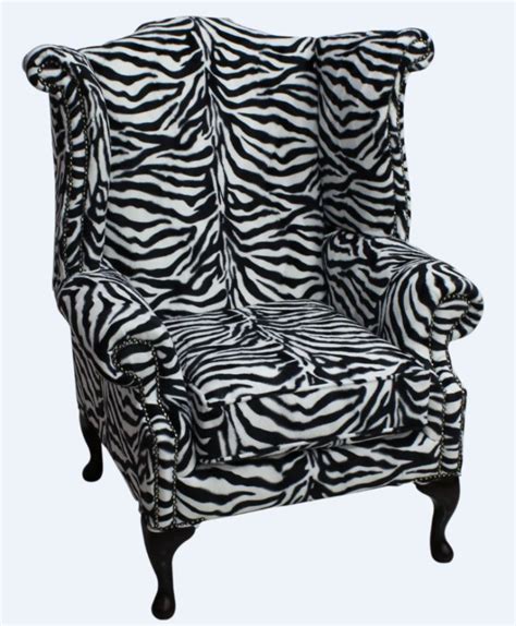 Chesterfield Saxon Queen Anne High Back Wing Chair Zebra Animal Print