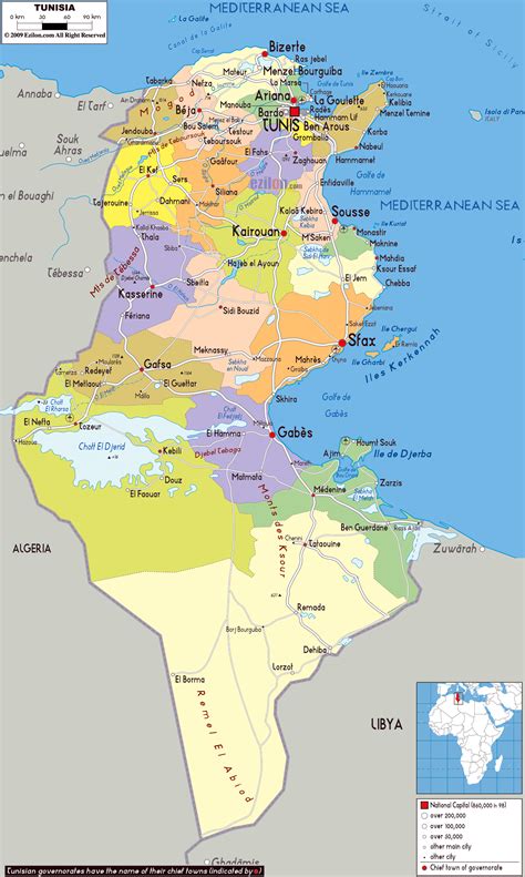 Large Detailed Political And Administrative Map Of Tunisia With All