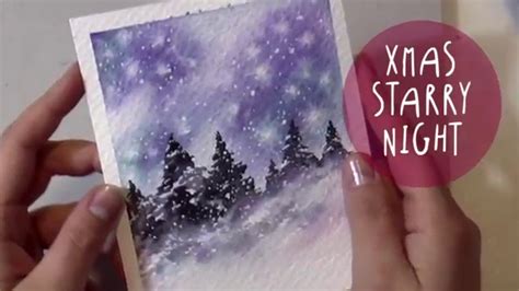 Watercolor Tutorial How To Paint A Christmas Night Landscape
