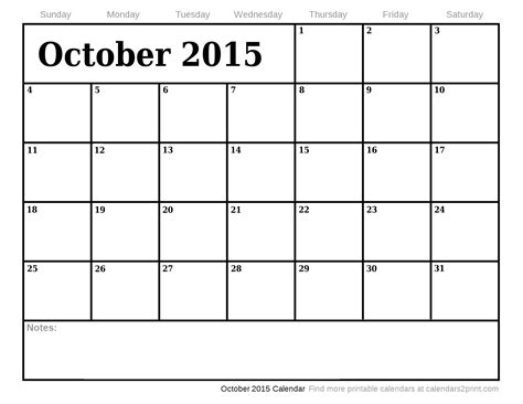 October 2015 Printable Calendar