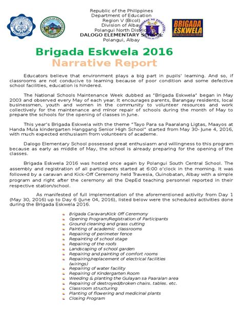 Narrative Report On Brigada Eskwela