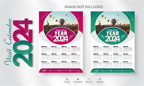 Premium Vector 2024 Happy New Year Calendar Vector Template Modern