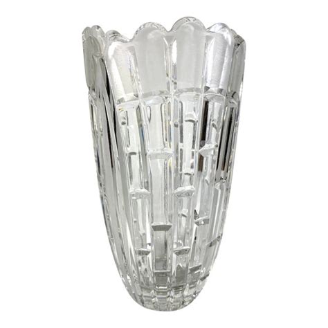 1980s American Brilliant Cut Crystal Ruffled Edge Etched Large Glass Vase Chairish